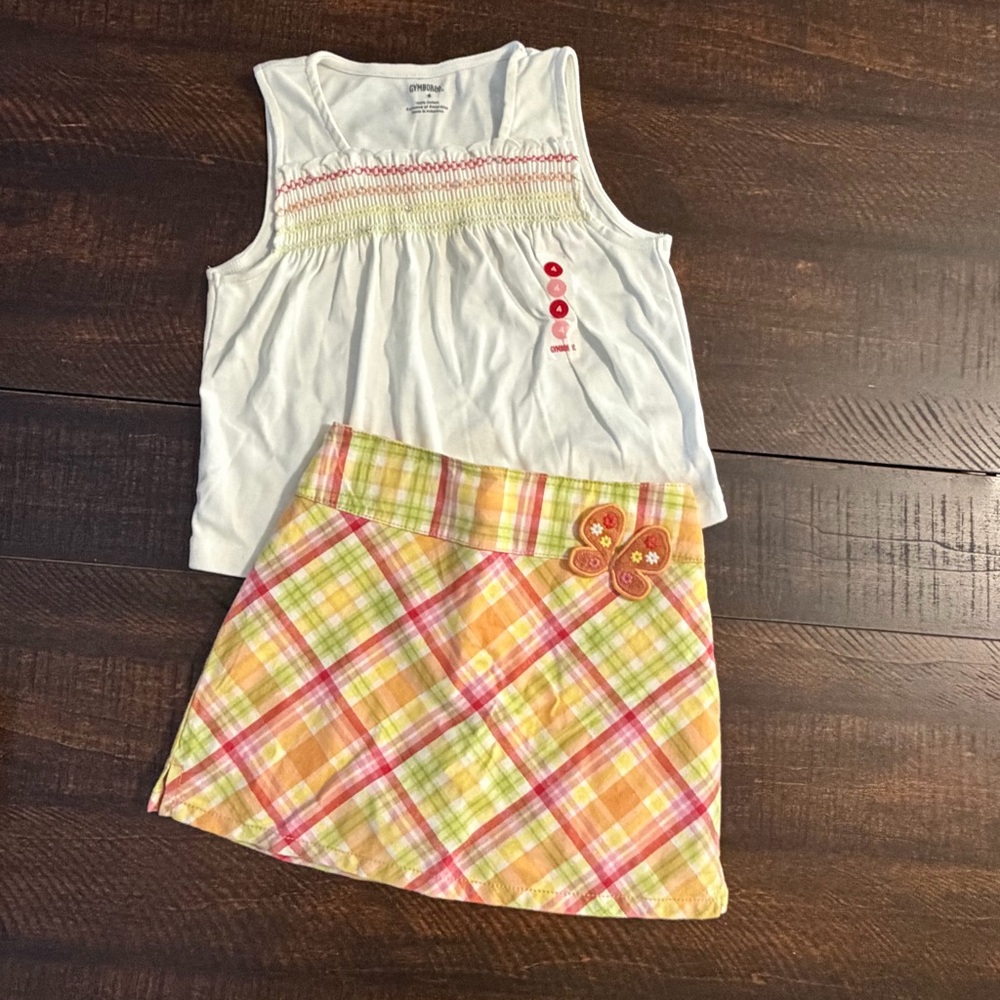 Gymboree Smocked Tank Top Plaid Butterfly Skort Set White Orange Girls Size 4